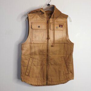 Wrangler Workwear Vest Mens Small Sun Faded Bleached Brown Lined Duck Hooded